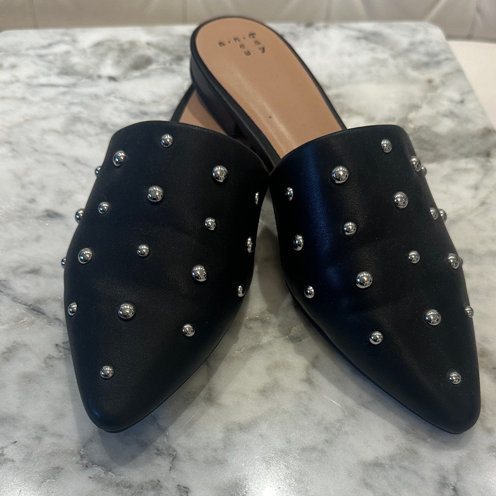Black Studded Mules